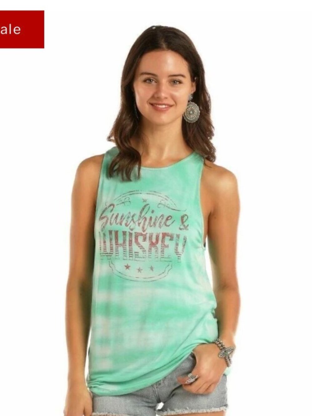 Rock & Roll Cowgirl Size M Sunshine and Whisky Tie Dye Tank Top Green Pink Soft